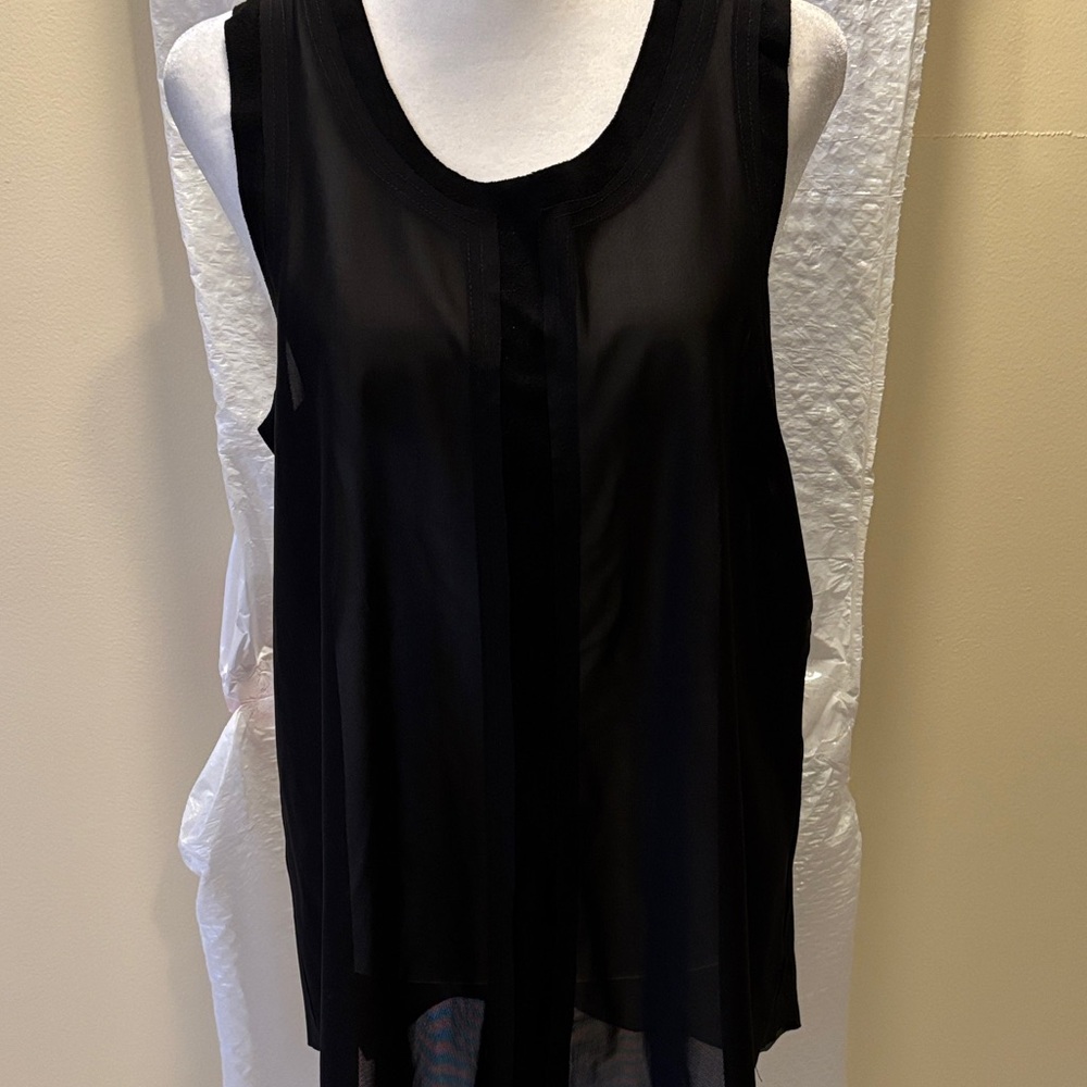 Vocal Elegant Black Sheer Top with Lace Accents - size Large